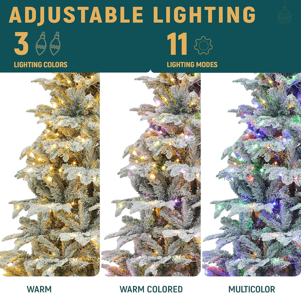 Prelit Natural Layered Flocked Christmas Tree with Remote