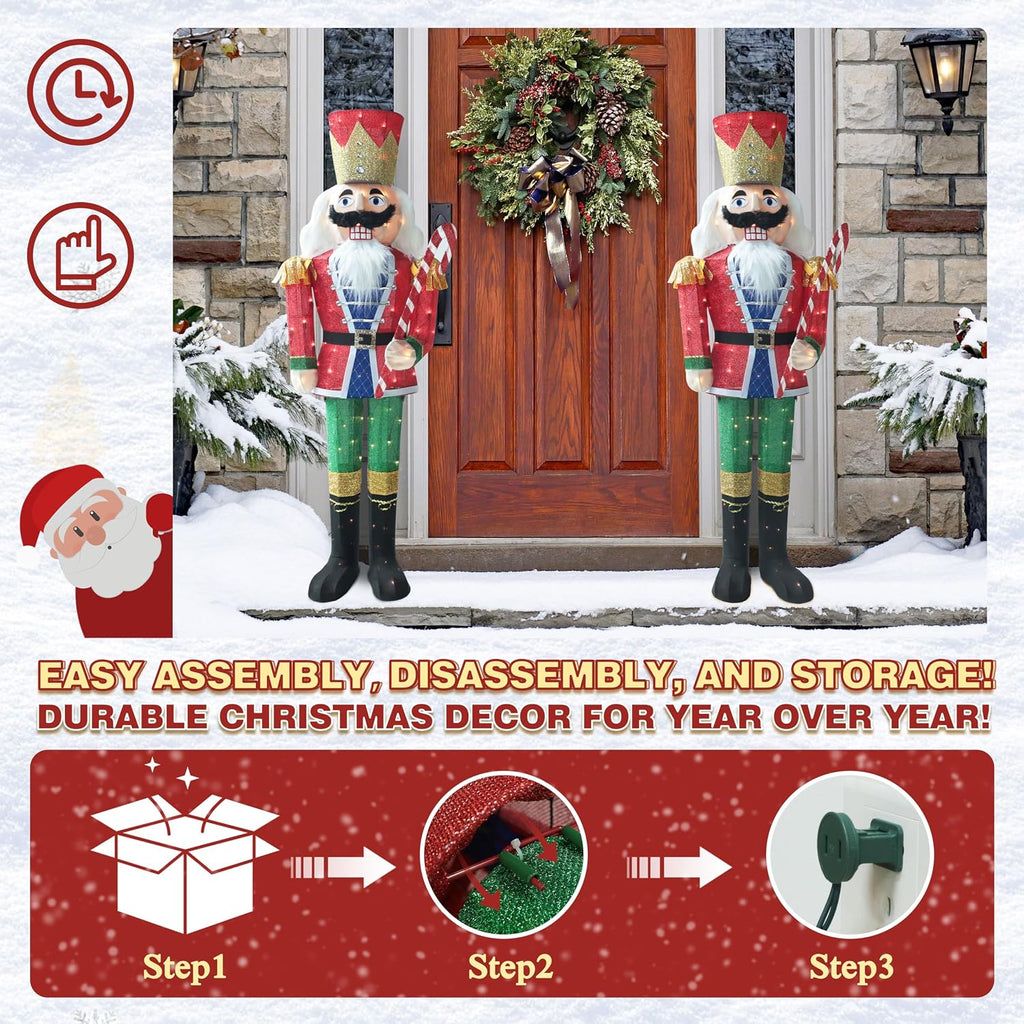 5FT Lighted Nutcracker with Candy Cane for Christmas Decoration, 3D Pre-Lit Iridescent Soldier Xmas Decor with 100