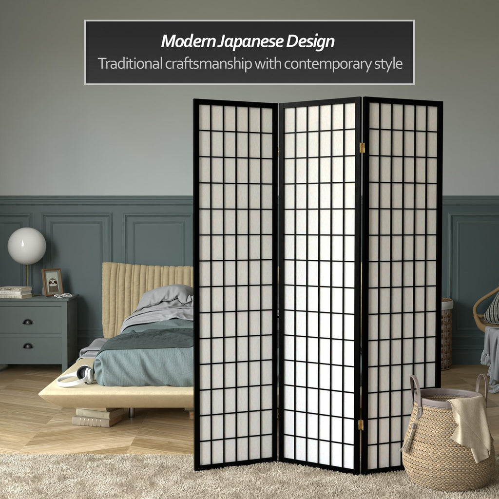 6 ft. Tall Window Pane Shoji Screen - Black - 3 Panels
