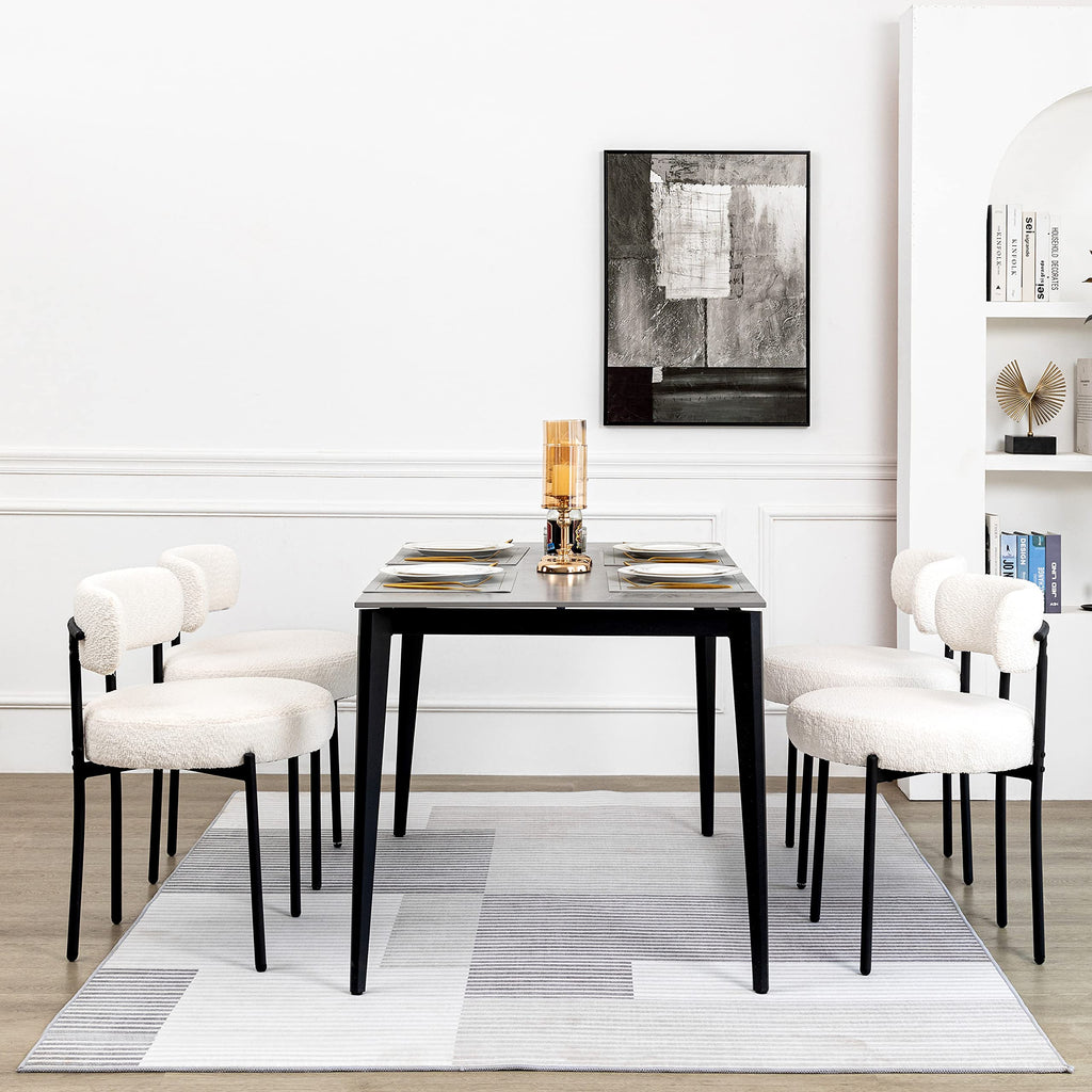 Boucle Set of 2, Upholstered Dining Room Chairs White