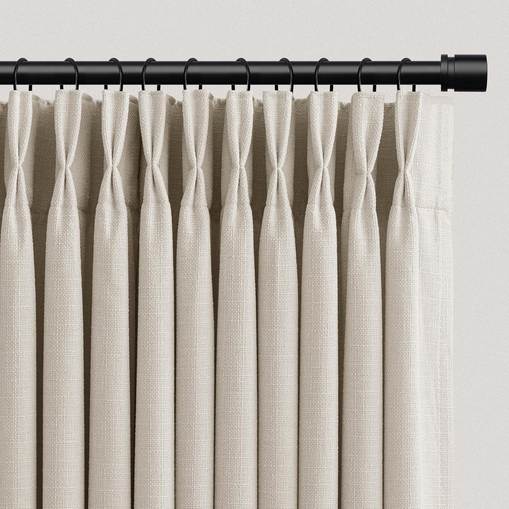Natural Pinch Pleated Linen Curtains 84 Inch Length 2 Panels for Living Room Bedroom Cream Semi Sheer Light Filtering