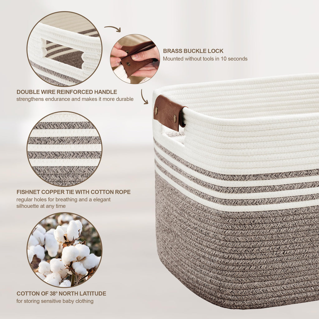 72L Woven Laundry Basket Hamper with Leather Handles,Dark Brown