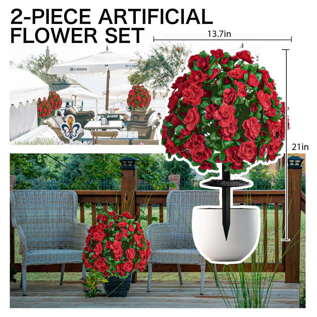 Artificial Topiary for Outdoors, UV Resistant Artificial Outdoor Shrubs Red