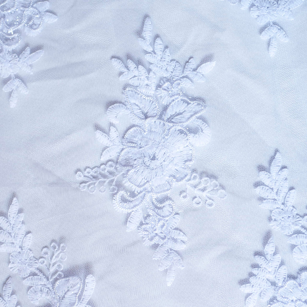 White Lace Fabric 5 Yards, Floral Sequin Embroidered Tulle Material Lace Fabric by The Yard for Wedding Party Dress