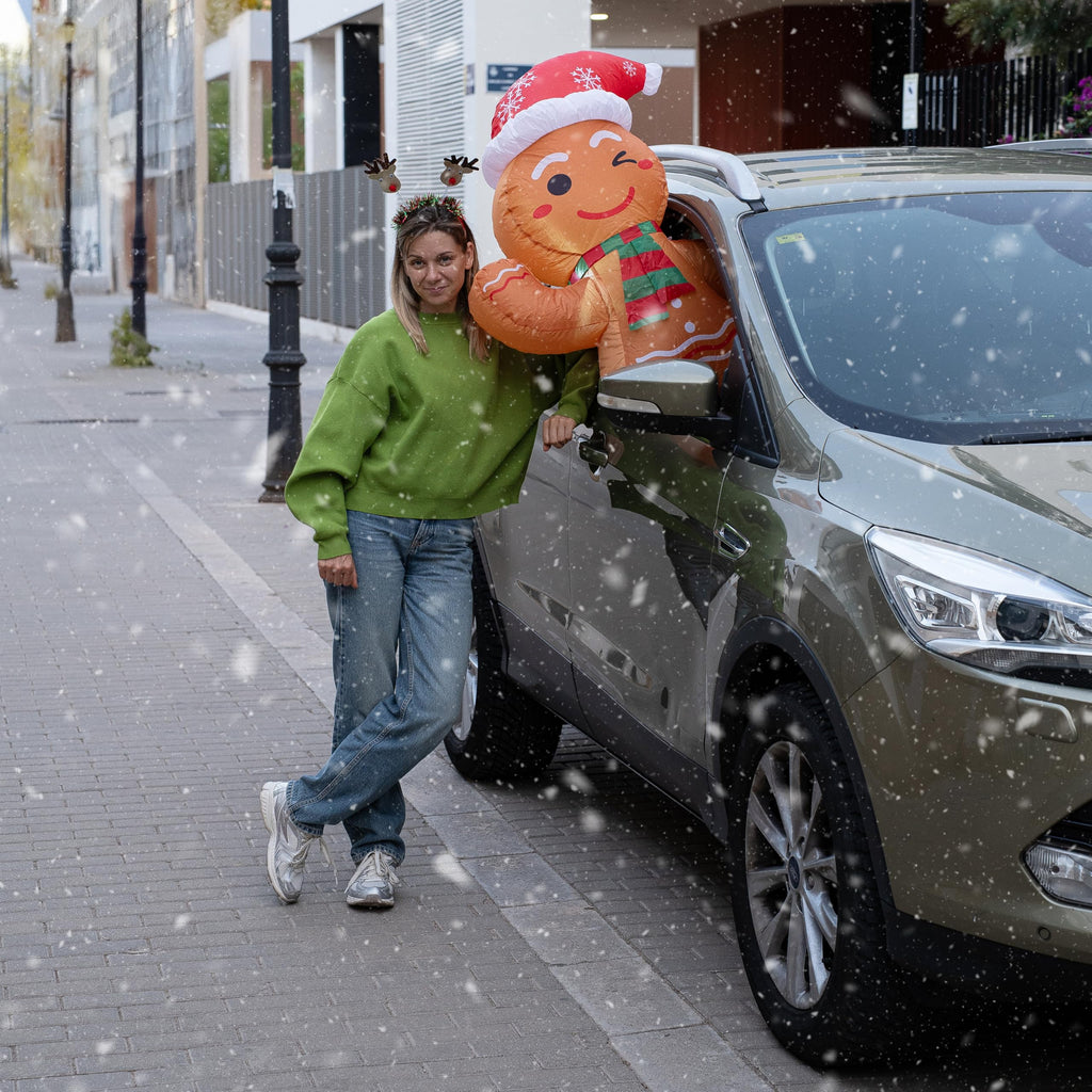 Christmas Inflatable Car Decoration Car Buddy with 12V Car Plug, 4-Pack Santa, Snowman, Gingerbread & Penguin LED