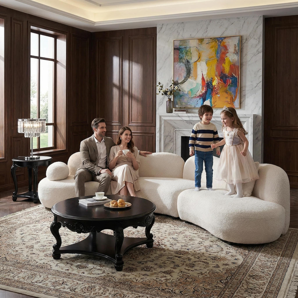 128" Oversized Modern Curved Sectional Sofa, 5-Seater Boucle Couch with 2 Pillows, Modular V-Shaped Sofa with Unique