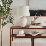 Home 23" Distressed Cream/Beige Rustic Ceramic Jar Table Lamp, Dining Office, with Ivory Shade