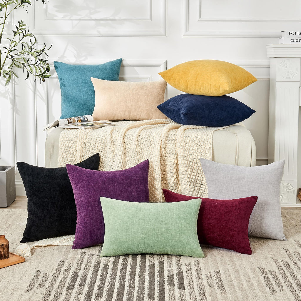 Decorative Square Throw Pillow Covers 20"x20" Inch Set of 2, Super Soft Chenille Pillows Farmhouse Fall Pillowcase