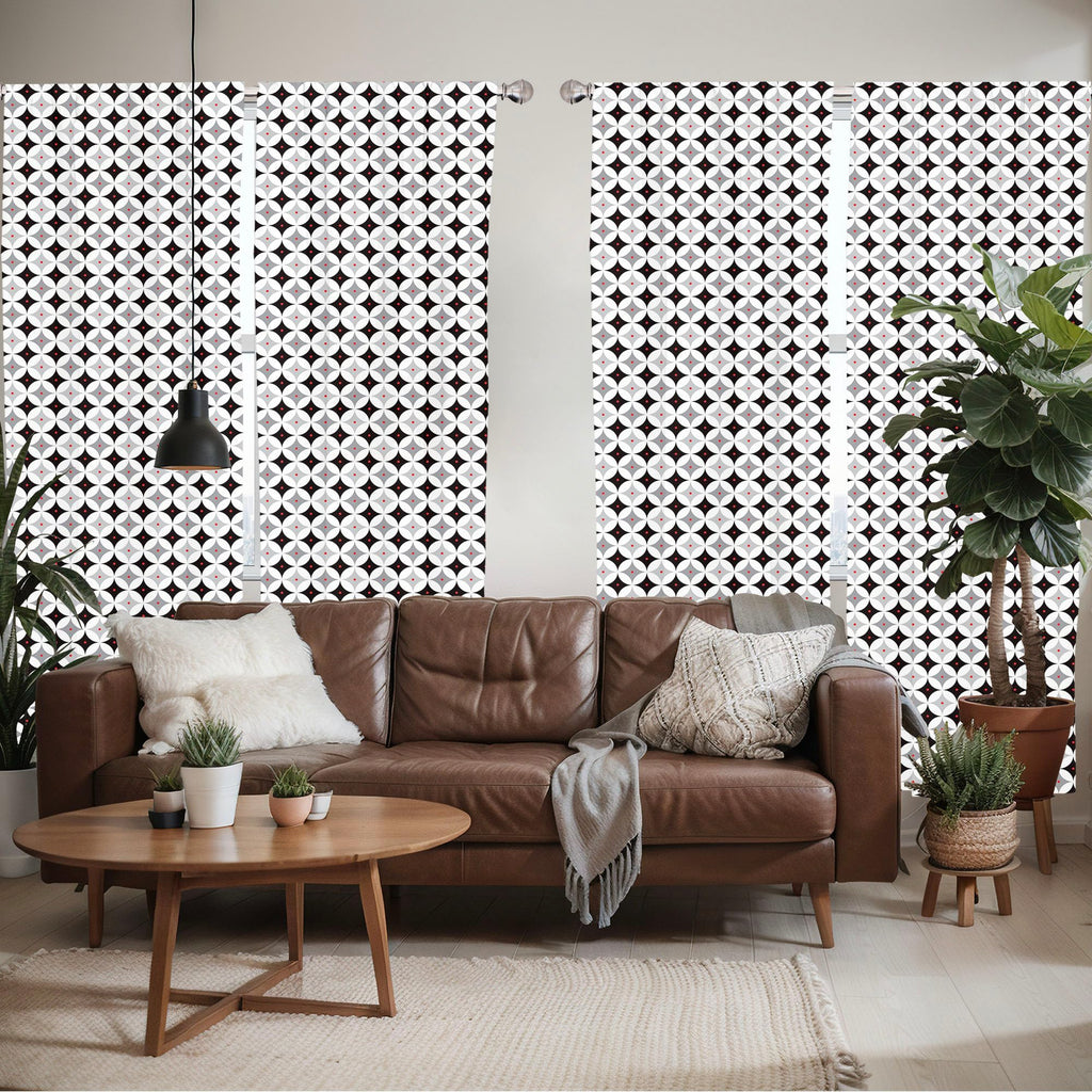 Mid Century Window Curtains Pack of 2, Retro Styled Atomic Composition Vintage Diamond Line Pattern, Lightweight Set