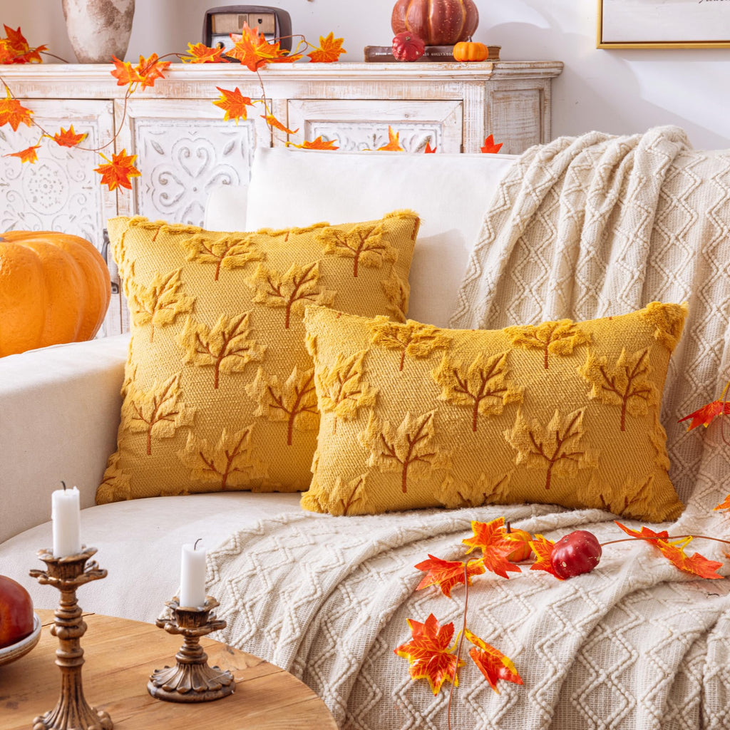 Maple Leaf Fall Yellow Throw Pillow Covers 20x20 Inch Set of 2