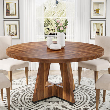 47 inch Round Dining Table Wood Kitchen Table, 47" Dinner Room Tables for 4-6, Farmhouse Accent Furniture with