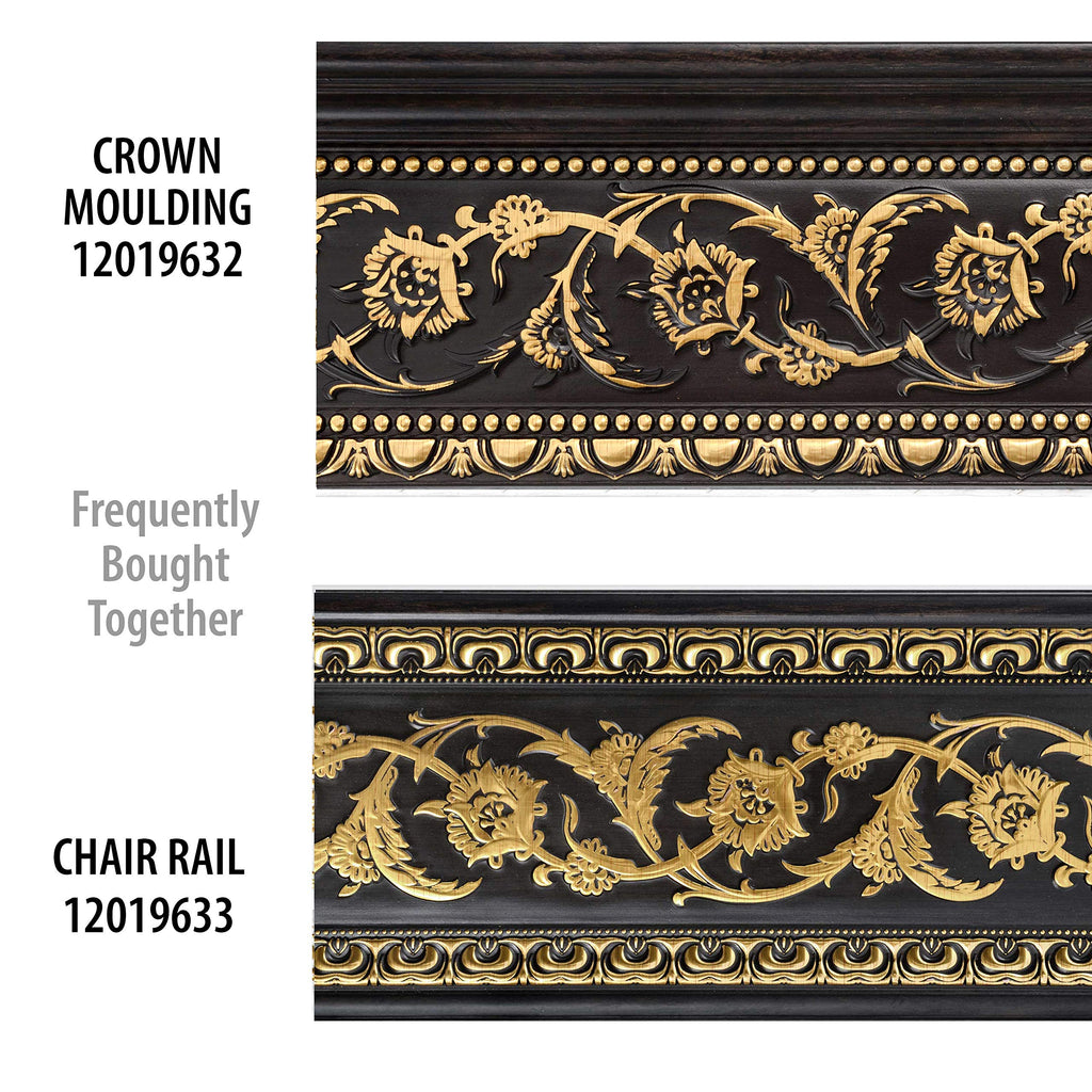 6-Piece Crown Molding Crown Decor Set, Molding Trim for Walls, 92 Inches, (Gold Floral on Wood Tone)