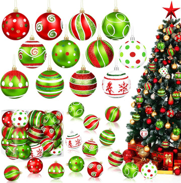 2.4" Christmas Ball Ornaments Colorful Shatterproof Xmas Tree Decors - Set of 24