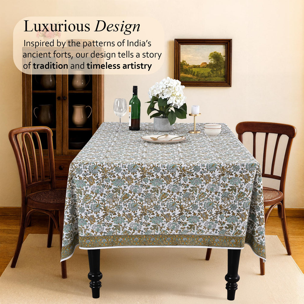 CPC Harvest Bloom Block Print 100% Cotton Square Tablecloth 60x60 Inch