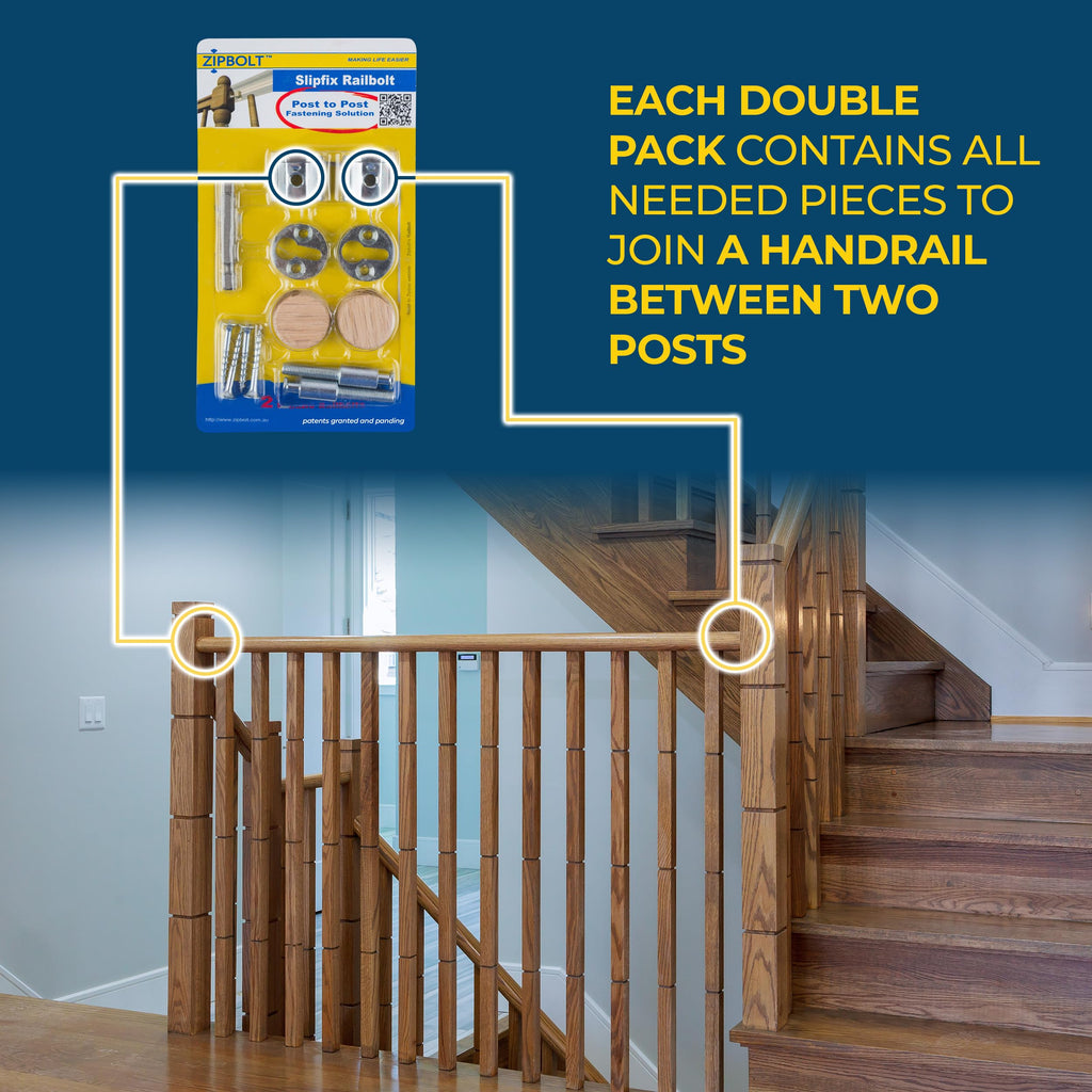 Slipfix Railbolt, Stair Handrail Post-to-Post, 5 x 2-Pack, 13.810