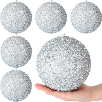 6 Pieces Silver Large 6" Christmas Balls Ornaments