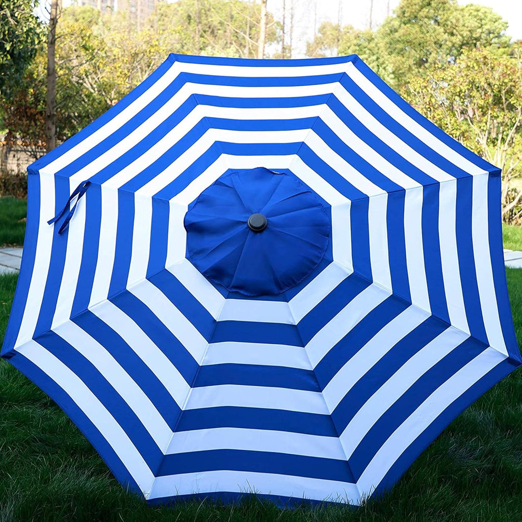 9' Outdoor Patio Umbrella, Outdoor Table Umbrella, Yard Umbrella, Market Umbrella with 8 Sturdy Ribs - Blue & White Stri