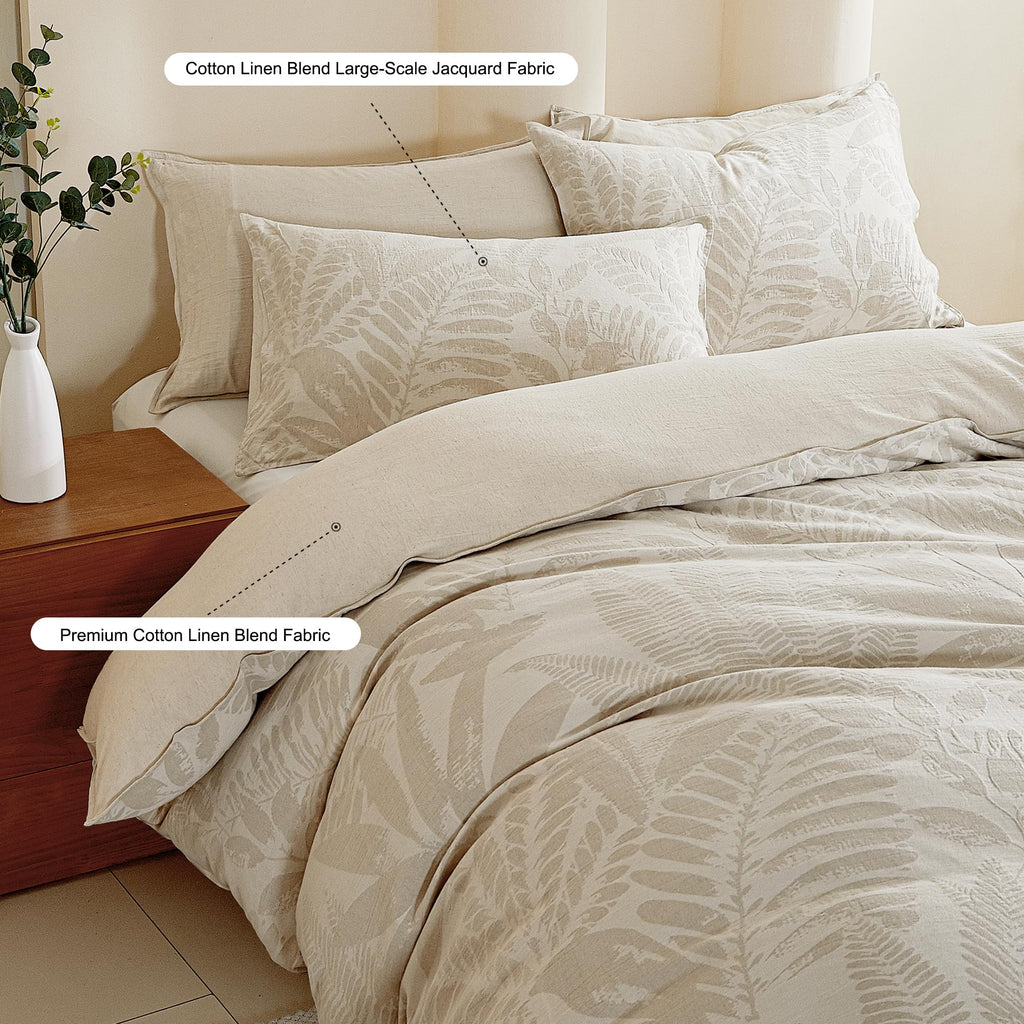 Linen Cotton Blend Duvet Cover Set, Palm Leaf
