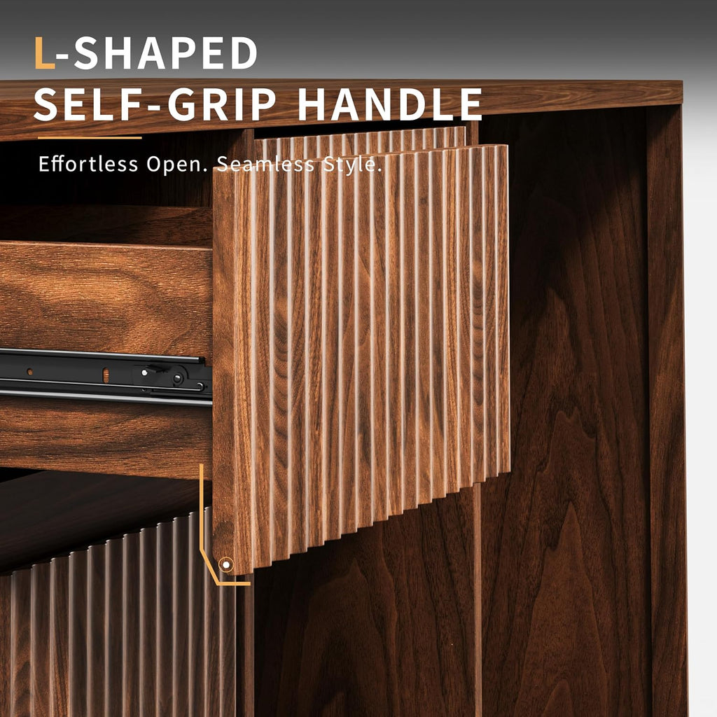 51" Coffee Bar Cabinet with Fridge Space, Fluted Mini Fridge Cabinet with Storage/Charging Station, Wine Liquor