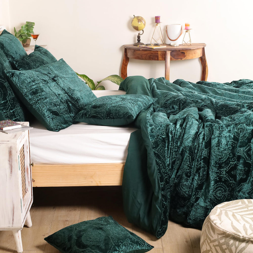 Damask Printed Velvet Duvet Cover 3 Pcs Set Solid Pattern Luxury Bedding Cover Comforter Cover with 2 Pillow Shames