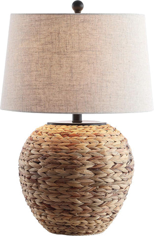 24.5" Natural Water Hyacinth Farmhouse Basket Table Lamp, Coastal Decor Bedroom Nightstand, Light Gr