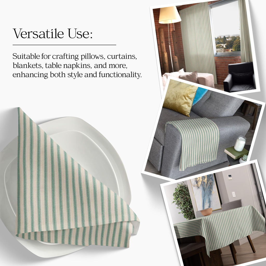 Turquoise Striped Ticking Fabric by the Yard - 54" Wide 100% Cotton Material for Upholstery, Pillow Ticking, Plaid &