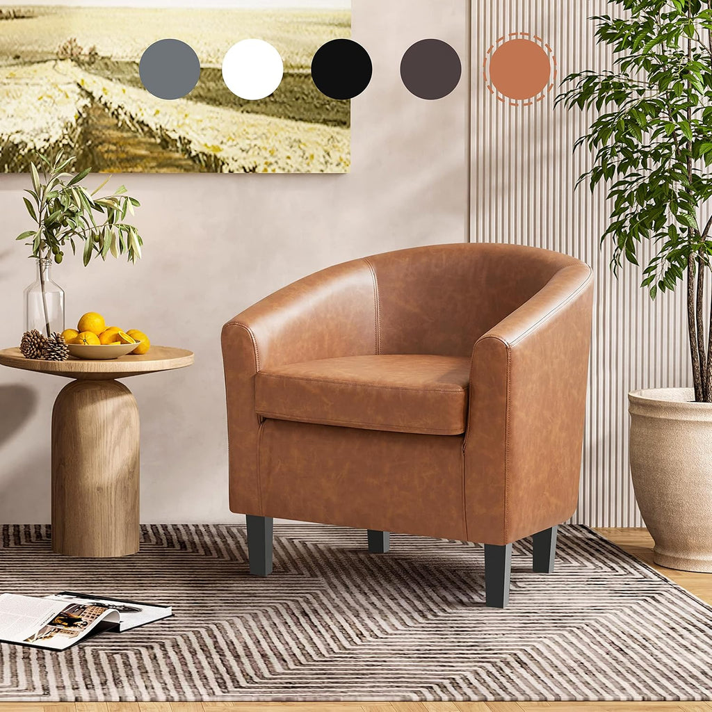 Accent Chairs, Faux Leather Barrel Armchairs, Brown