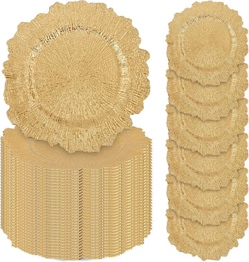 Gold Charger Plates Bulk, 13" Reef Plate Chargers - Set of 50
