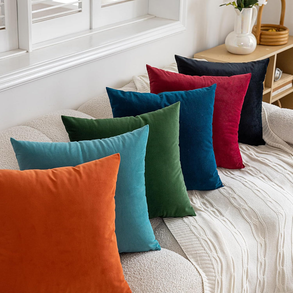 18x18 Velvet Pillow Covers Christmas Green Decorative Square Throw Pillowcase Soft Solid Cushion Covers - Set of 4