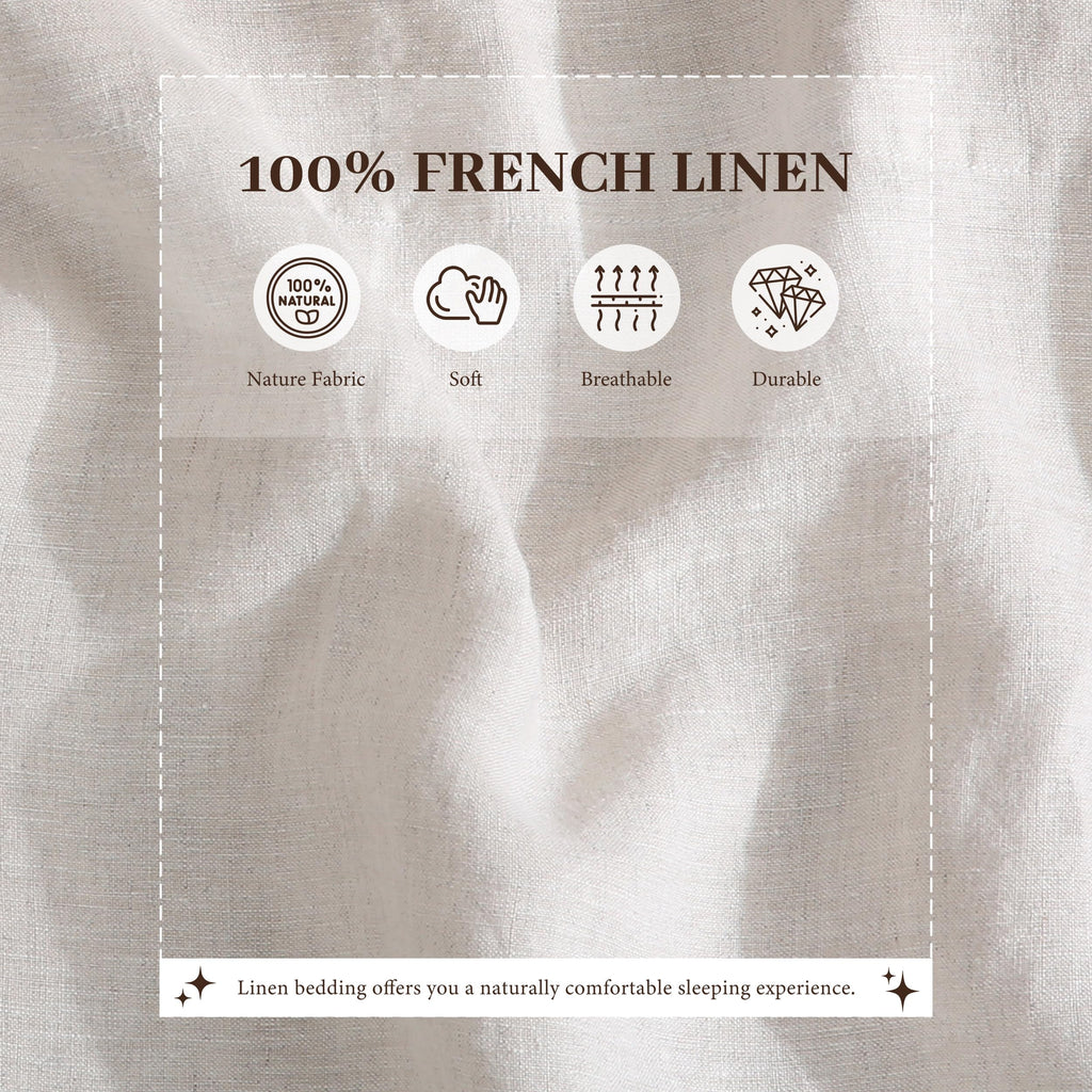 100% French Linen Sheets Set King Size-(Natural Linen, 4Pcs)