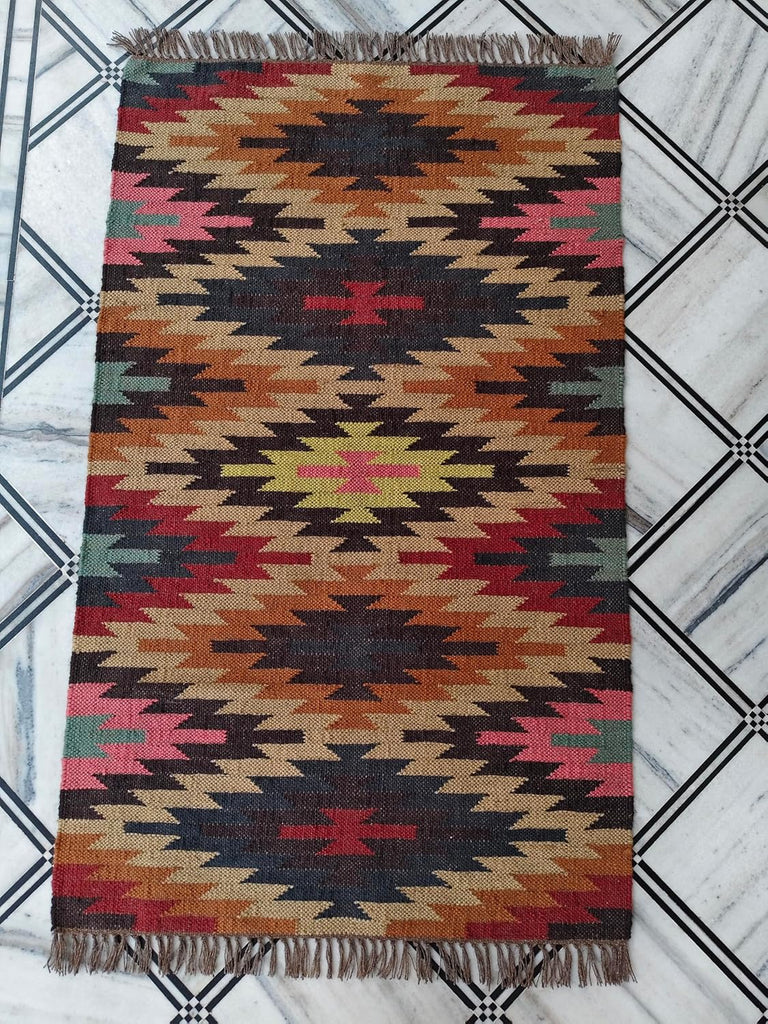 Art & Rugs 3'x5' Reversible Kilim Area Rug - Handwoven Wool & Jute Flatweave - Indoor/Outdoor Rug, Dining