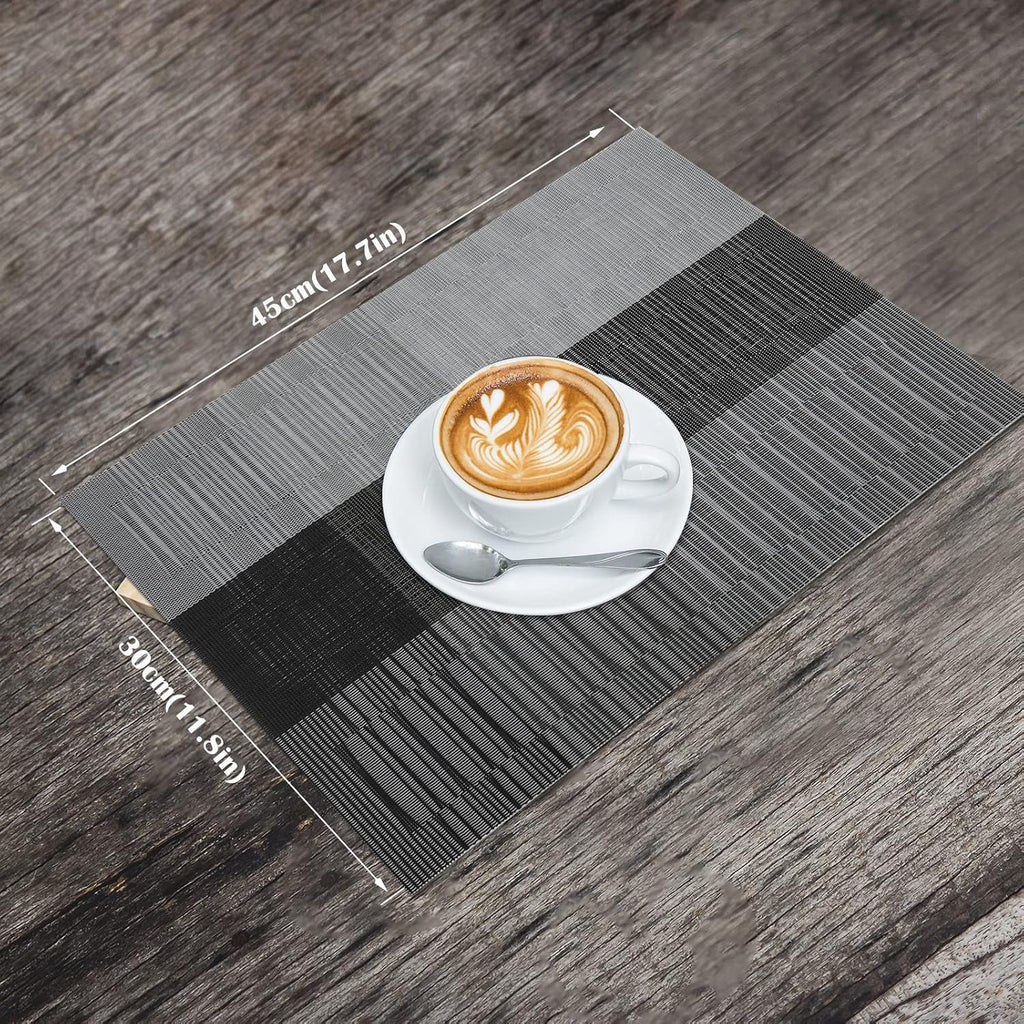 Black Placemats Washable Place Mats Vinyl Woven Table Mats Wipeable Placemat Dining Table Decoration Indoor - Set of 6