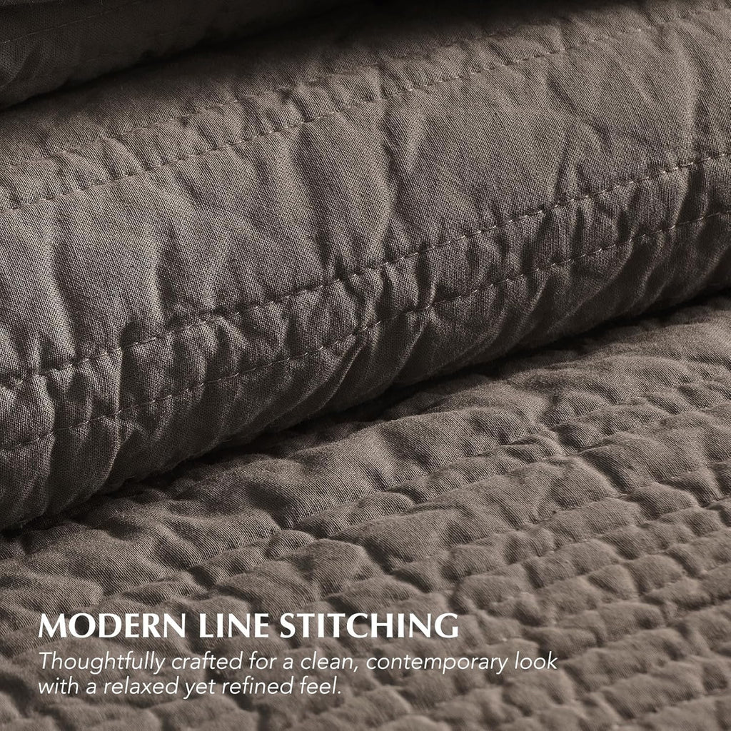 100% Cotton Modern Lines Quilt Set King, Pre-Washed Soft Striped Coverlet Bedspread, 3 Piece Lightweight Bedding Set