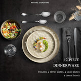 Dinnerware Sets, 12-Piece Plates and Bowls Set, Stoneware Dish Set for 4, Ceramic DinnerwareRestaurant
