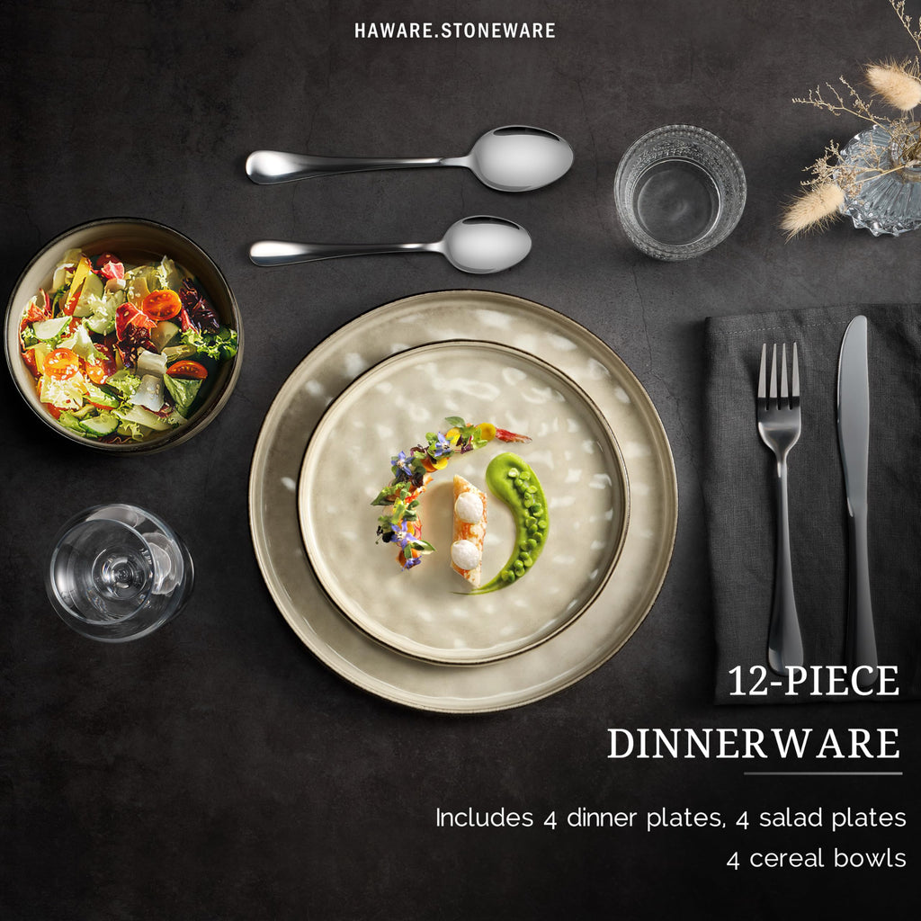 Dinnerware Sets, 18-Piece Plates and Bowls Set, Stoneware Dish Set for 6, Ceramic Dinnerware Restaurant, Chip and