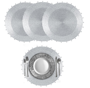 Glitz Handmade Beaded Charger Placemat - 4 Pack - Silver Bells