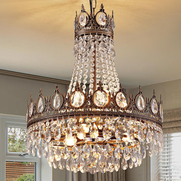 French Empire Crystal Chandelier 6-Light Farmhouse Antique Bronze Chandelier Vintage Rustic Ceiling Light Fixture for