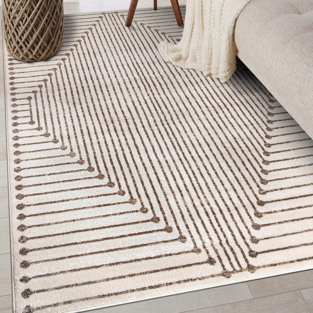 Abstract Line Pattern Neutral Decor Area Rug Beige