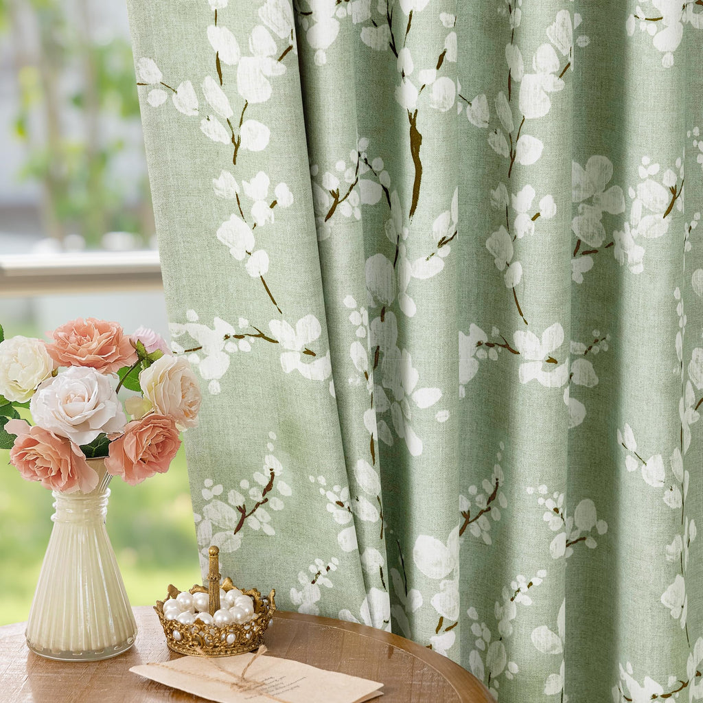 Green Blackout Floral Curtains, Bedroom, 100X84 Inches, 1 Panel