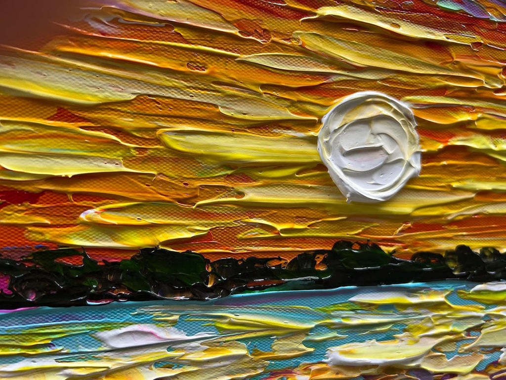 Art Hand-painted Sea Sunrise landscape Modern Abstract Oil painting Large Canvas Art Hall Bedroom Office Wall