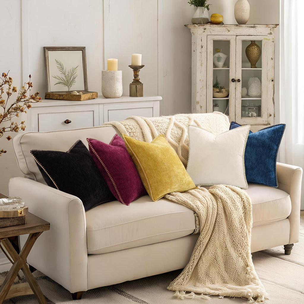 Soft Chenille Throw Pillow Covers 12x20 Set of 2 Black