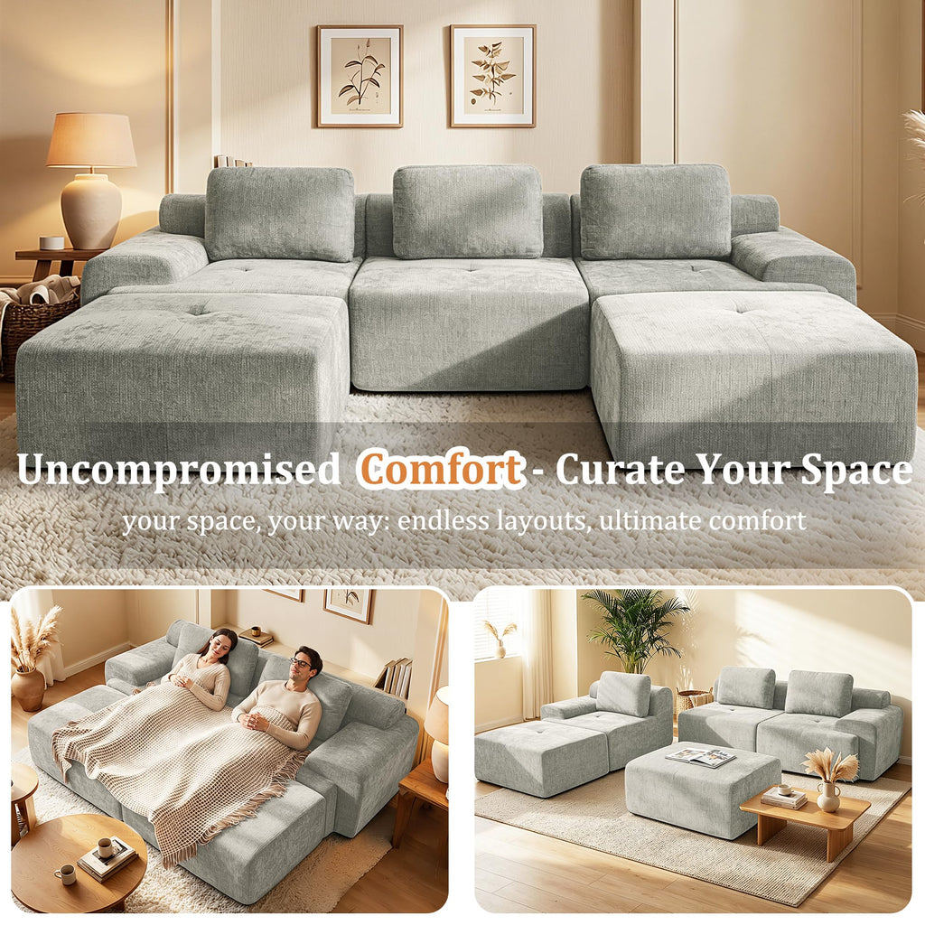 122" Oversized Boneless Couch, Comfort Cloud Sectional Couches, Modular Sofa High Back & Extra Deep Seat, No