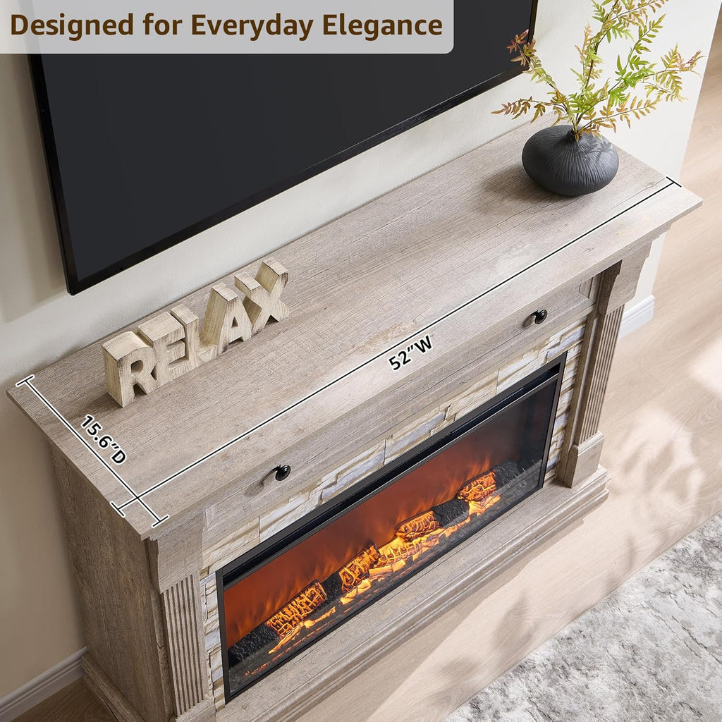 OKD 52" Farmhouse Electric Fireplace TV Stand with Mantel & Cabinet