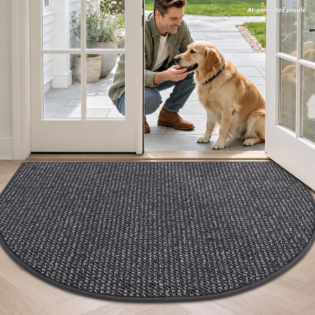 Dirt Trapper Door Mat 36" x 60" Half Circle Non Slip, Charcoal