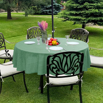 Outdoor Tablecloth with Umbrella Hole, Natural, 60 Inch Round