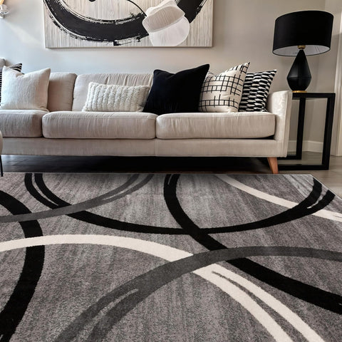 Rugshop Wavy Circles Design Area Rug, Fade-Resistant Carpet for Living Room, Dining Room, or Bedroom, Gray, 5'3" x 7'3"
