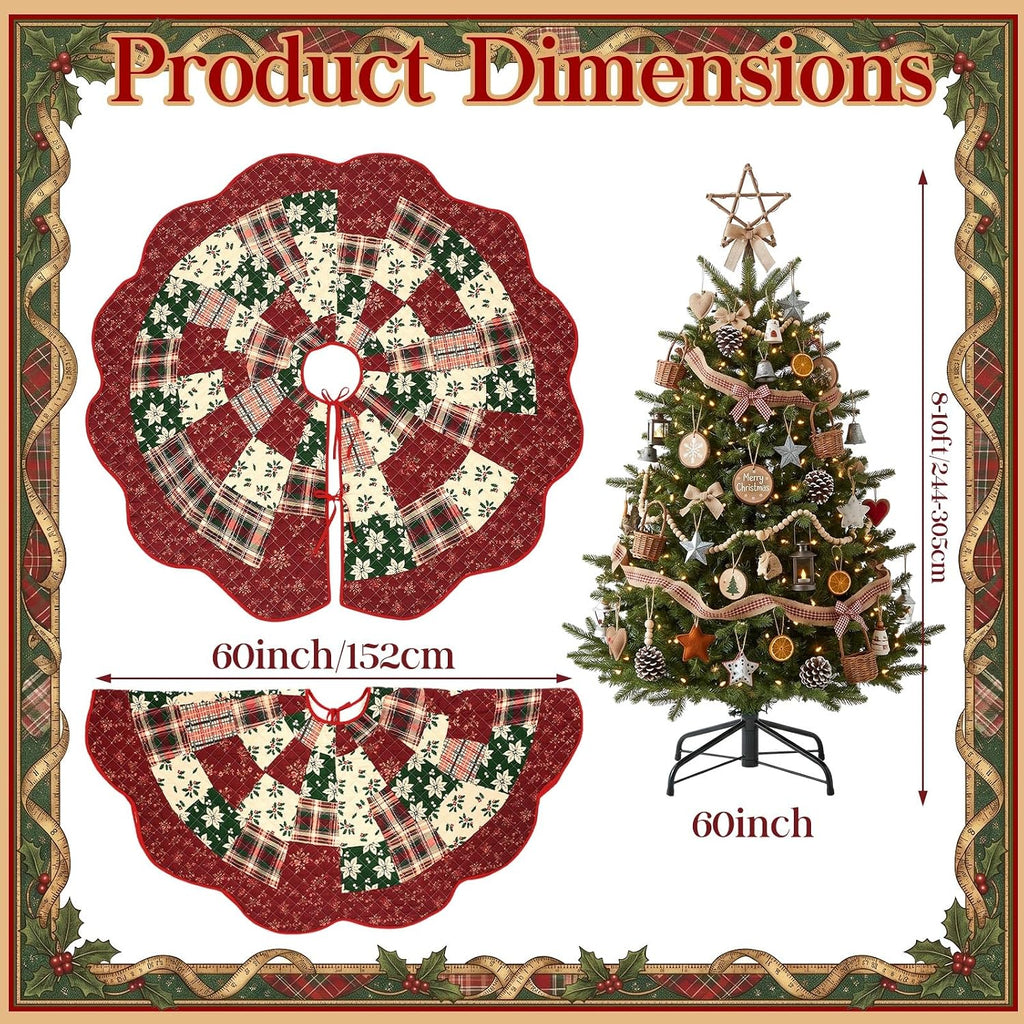 Plaid Patchwork 60in Christmas Tree Skirt Tartan Tree Decor