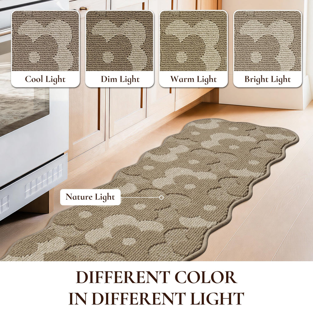 Kitchen Rugs 2PCS Non Slip Kitchen Mats for Floor, Flower/Beige