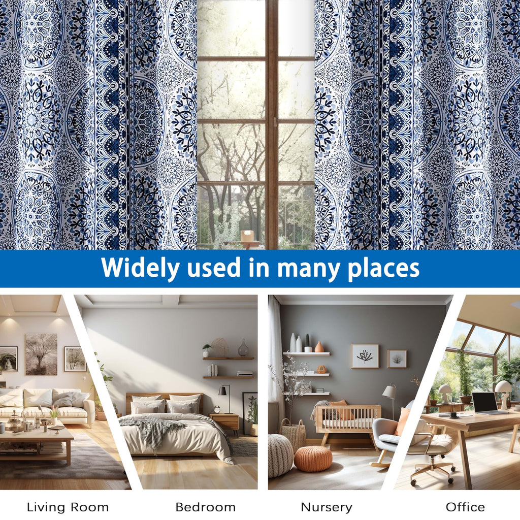 Curtains Blackout Curtain 84 Inch Medallion Drapes Watercolor Damask Pattern Lined Window Treatments Grommet 2 Panels
