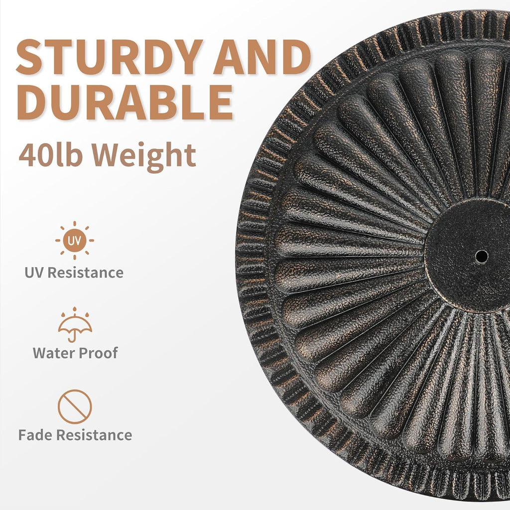 40lb Patio Umbrella Base - No Filler Required Heavy Duty Outdoor Umbrella Base Stand Pool, Balcony, Beach, Bronze